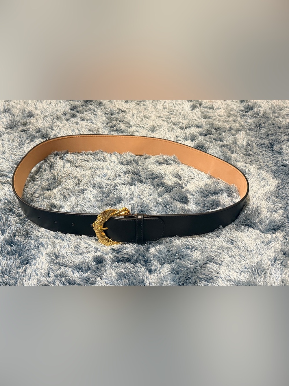 Chloé Flowers Black Calf Leather Gold Floral Buckle Belt Size L Large Italy